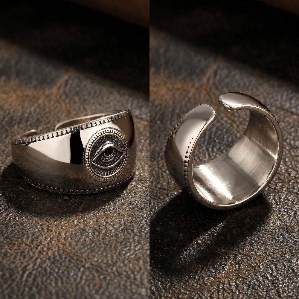 Gotischer Punk Augen Fingerring Verstellbar Silberringe Mode Öffnungsringe Herren Damen