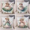 Pfau Blumenmädchen Kissenbezug Doppelseitiger Druck Kissenbezug Dekor Niedlich Cartoon Kind Weicher Plüsch Kissenbezug für Sofa Zuhause 45x45cm