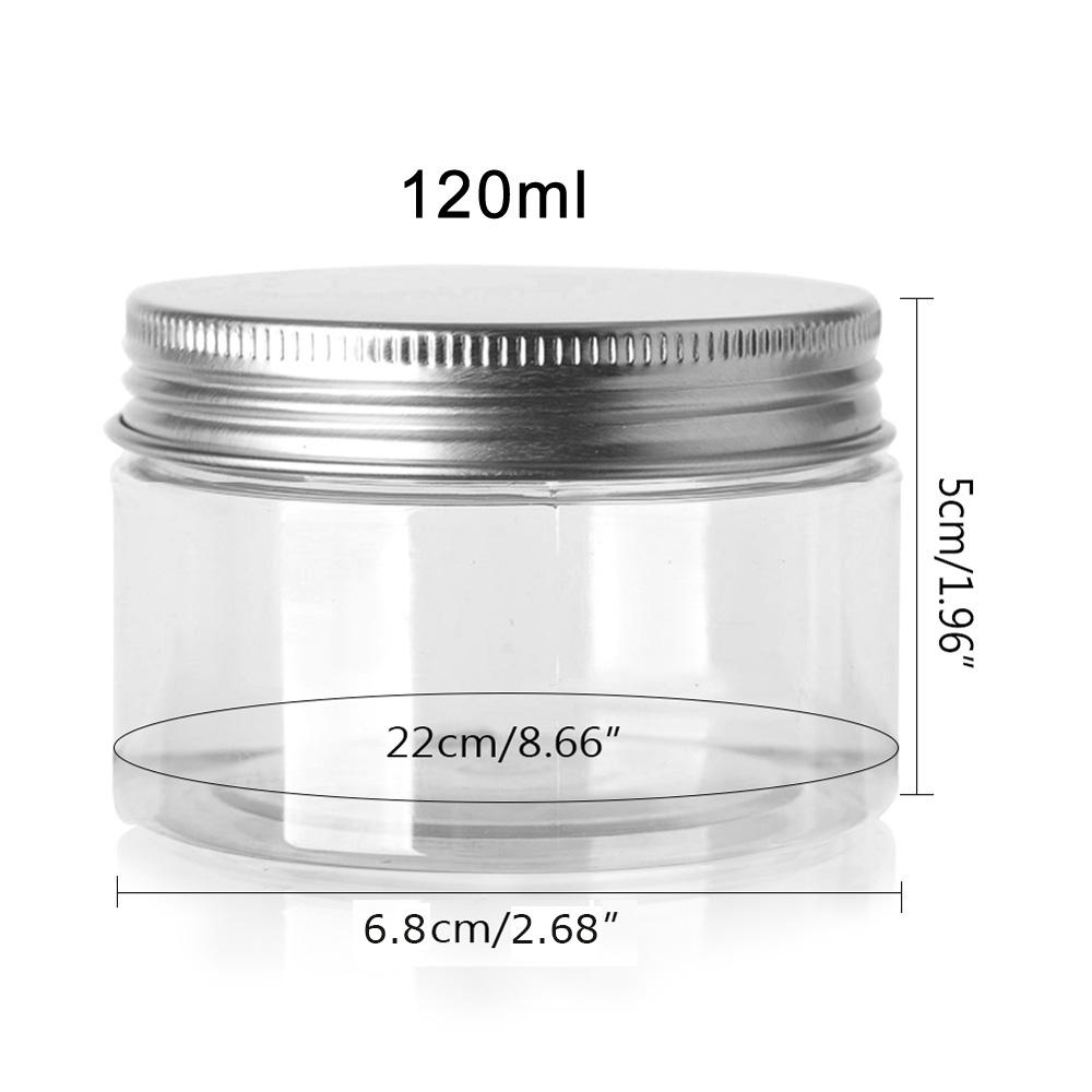 5pcs Aluminum Cap Sealed Cans PET Empty Transparent Plastic Bottles 15Sizes Wide Mouth Jar Oil Wax Packaging Container With Lids