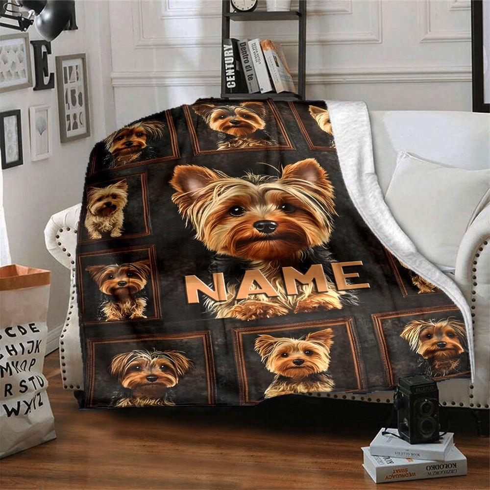Yorkshire Terrier Dog Pattern Home Customize Your Name Blankets Comfortable Soft And Lightweight Allseason Versatile Blanket Perfect For Picnics Sofa