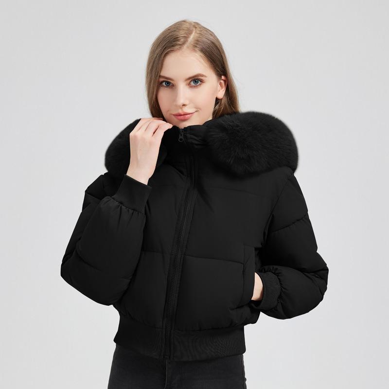 Women S Hooded Short Padded Coat With Faux Fur Collar Casual Warm Winter Jacket