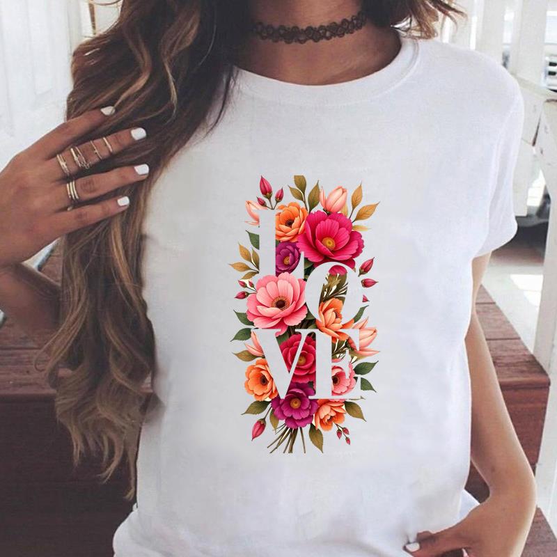 

(Asian Size) love heart butterfly trend Graphic Tee Female Casual Fashion T Clothing Women s Top Print Short Sleeve T-shirts S