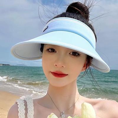 Summer Women'S Foldable Empty Top Sun Hat Outdoor Travel Beach Uv Protection Hats Trend Female Large Brim Visor Caps