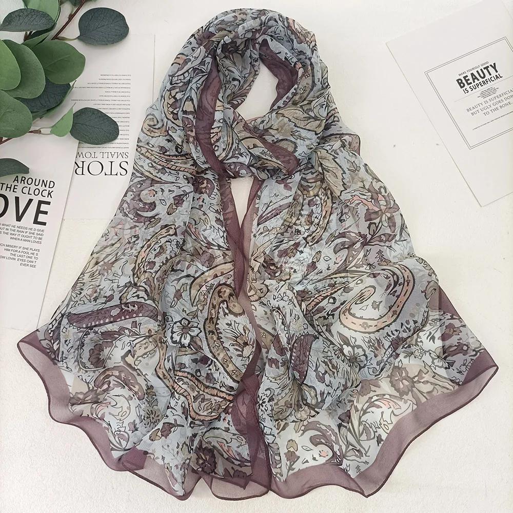 Cashew Flower Women Elegant Chiffon Georgette Bandana Scarf Summer Beach Sunscreen Thin Hijab Shawl
