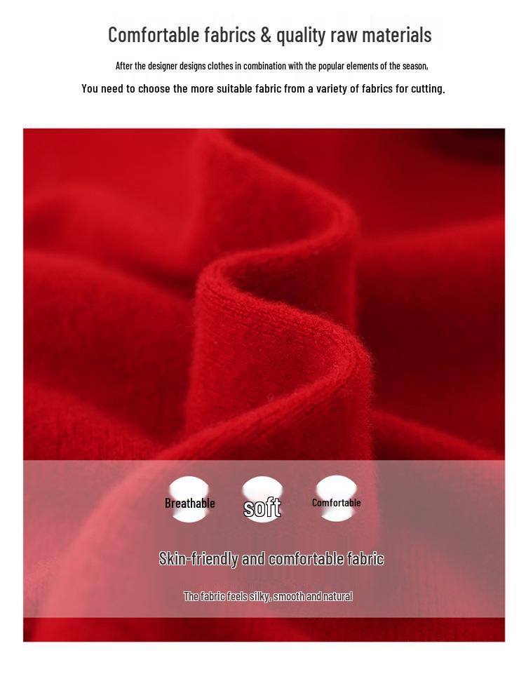 Year of the Rat Women's Thick Cashmere Sweater - Half-High Collar, Chinese Style, Plus Size, Red Winter Base Layer.