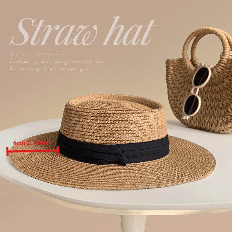 New Man Summer 59-65cm Big Size Flat-top Sun Straw Hat Fashion French Rustic Style Women's Beach Sunshade Fedora Hat 54-58cm