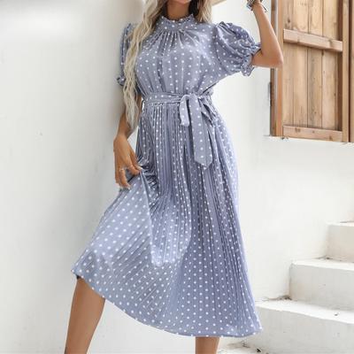 Women's Fashion Polka Dot Summer Short Sleeve O-Neck Casual Dresses