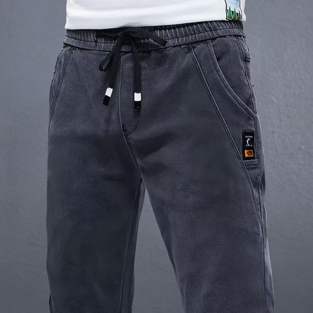 

Мужские эластичные джинсы-шаровары с эластичной резинкой на талии: Свободный крой, прямые штанины, большой размер, повседневные брюки весна/осень 38