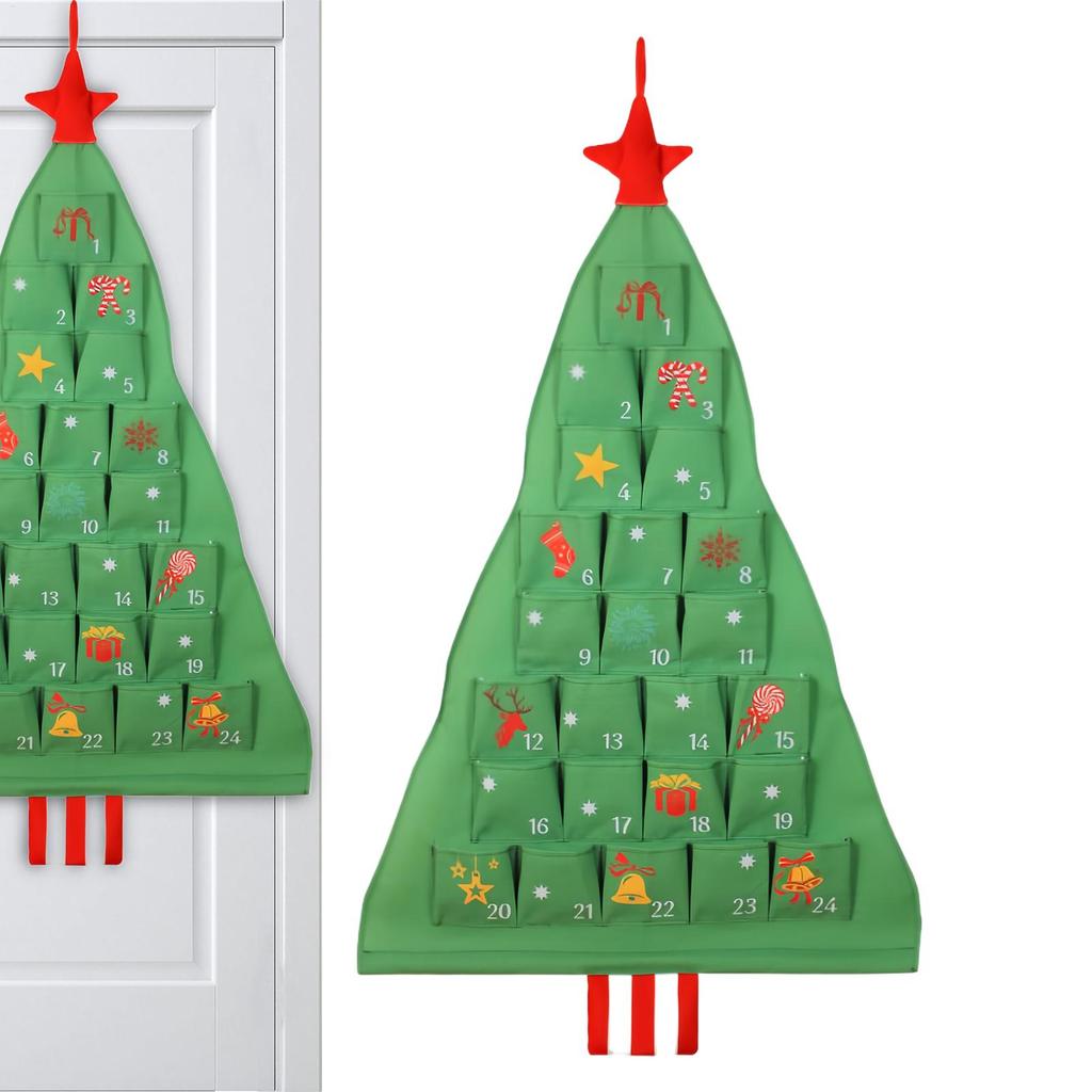 Fabric Advent With Pockets 24 Days Christmas Tree Shape Storage Bag Cloth Advent Countdown Calendar For Home Decorators