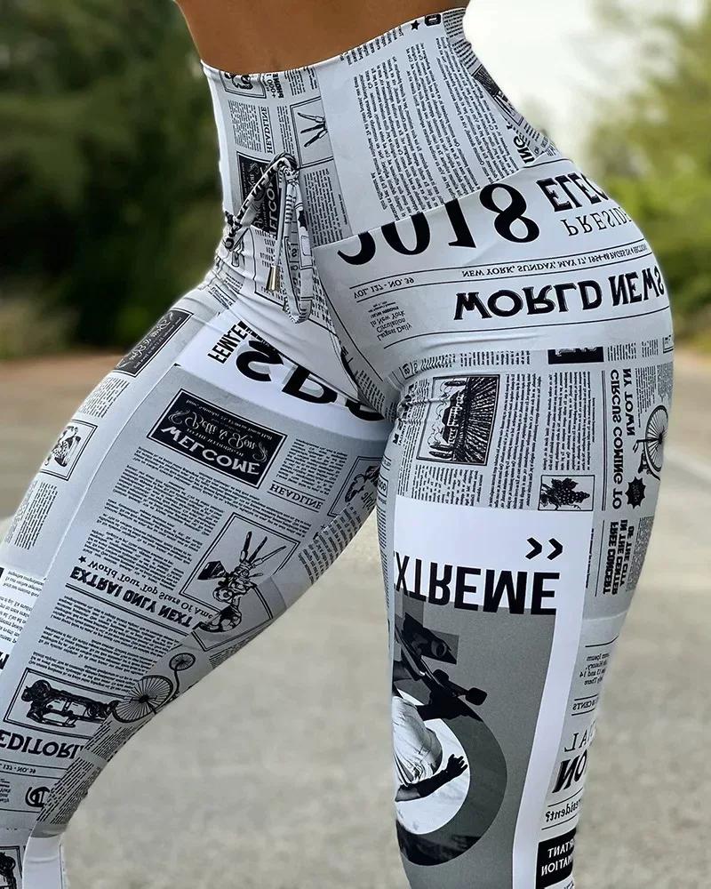 Printed High-Waist Stretch Yoga Pants Tights Running Pants S
