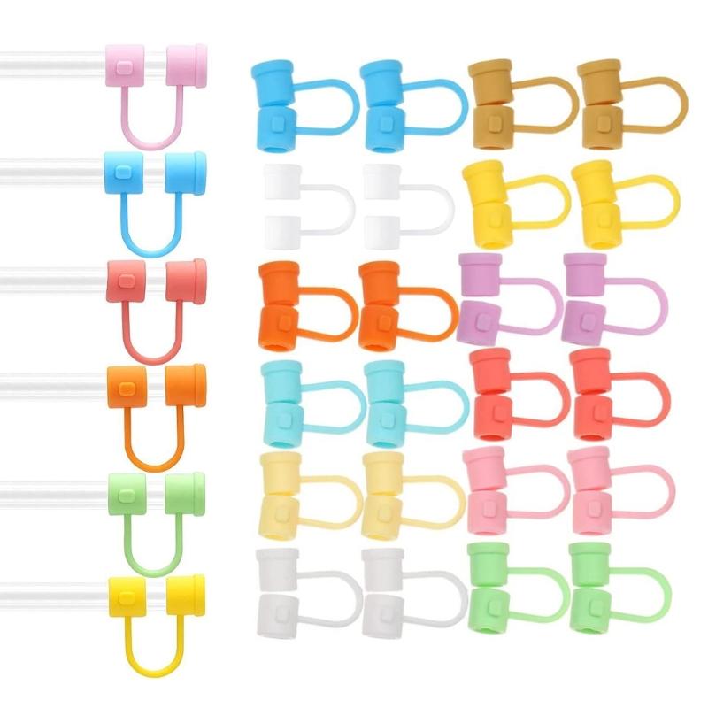 24x/set Rainbow Color Silicone Straw Tips Cover Reusable Drinking Dust Proof Straw Tip Covers 8mm Straw-Topper Straw Tip