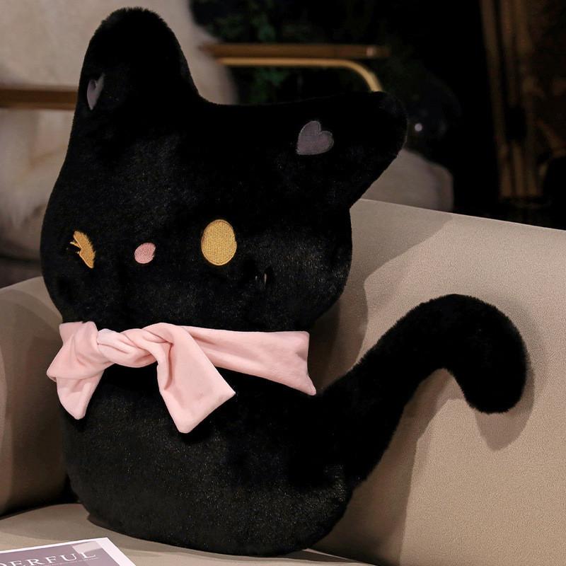 Adorable Plush Black Cat Stuffed Toy Soft And Cuddly Cartoon Kitty Pillow Gift