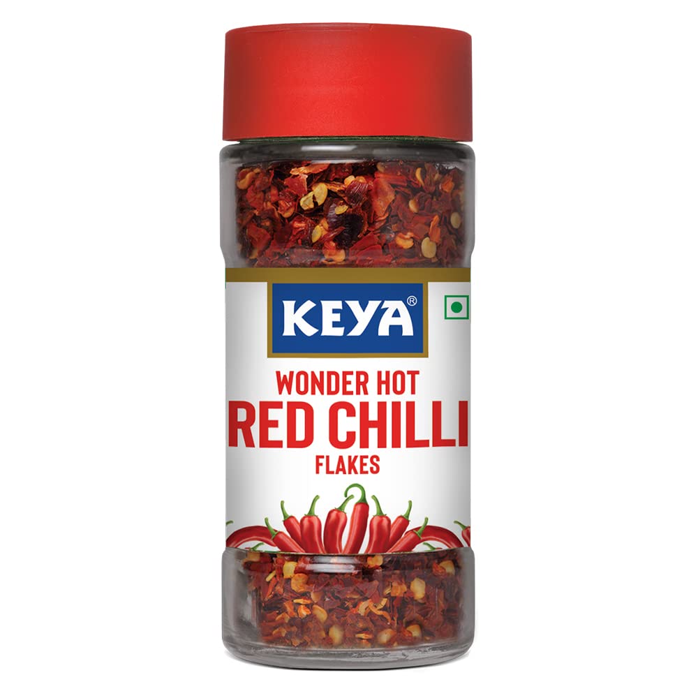 Keya Red Chilli Flakes | Dry Red Chilli Flakes Seasonings | Aromatic Spicy Dried Pizza Pasta Seasoning | Zero added Colours, Fillers, Additives &