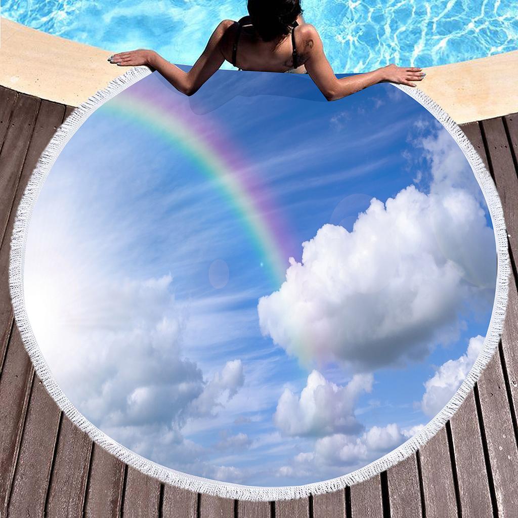 Sky Cloud Print Round Beach Towel, Microfiber Sand Free Quick Dry Circle Bath Towel Absorbent Tropical Meditation Rug Yoga Mat