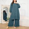 Women Plus Size Solid Color Loose Long Sleeve Shirt Wide Leg Pants Two Piece Outfit