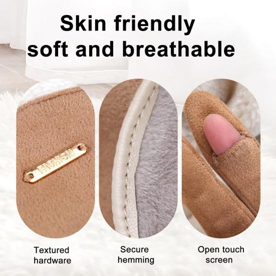 1 Pair Winter Cycling Gloves for Women Men Solid Color Touch Screen Five Finger Gloves Plush Lining Skiing Gloves