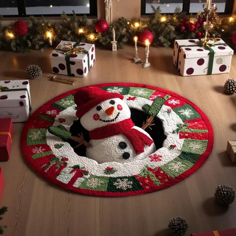 Winter Snowman Carpet Rug Christmas Snowball Mat Xmas Home Decor Nursery Kids Room Round Bath Mat Circle Kitchen Floor Area Mat