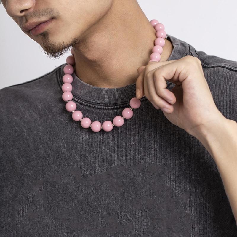 Handmade Pink Acrylic Beaded Necklace Fashion Choker Necklace Neck Chain Simple Clavicle Chain Statement Jewelry