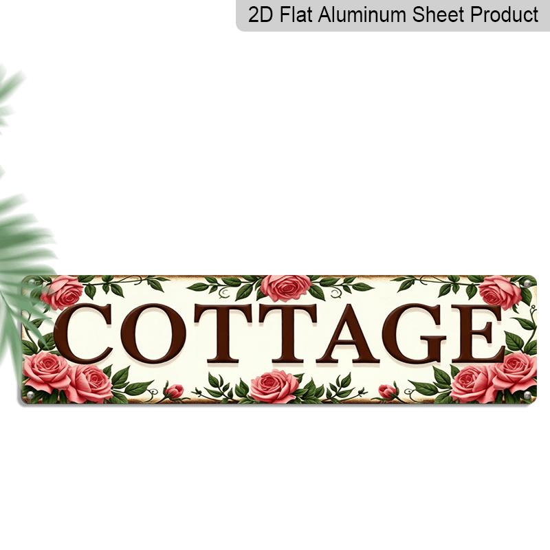 

2D Flat, Single Piece, Rustic Aluminium Decorative Sign, Cottage Style, Pink Roses Floral Pattern, Wall Decoration, Home Decor for Kitchen, Bathroom 40cm x 10cm