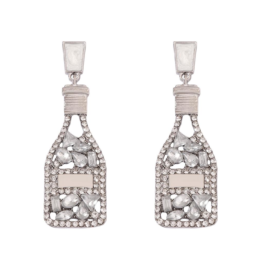Holiday Style Versatile Temperament Diamond Set Oil Drop Fashion Imitation Pearl Wine Bottle Shape Perfume Bottle Earrings