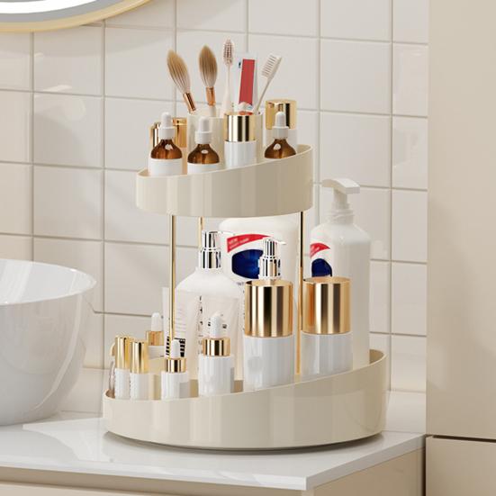 Makeup Perfume Cosmetic Organizer Skincare Rotating Vanity Separated Compartments 2 Tier Spinning Display