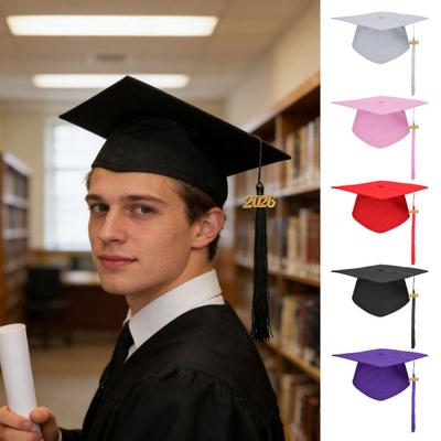 Graduation Cap with Tassels Elastic Closure Adjustable Fit Sturdy Board Ceremony Party Bachelor Hat Celebration