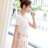 Women Summer Knitted Ice Silk T-Shirt Tops Short Sleeve Slim Fungus Leaf Collar High Waist Solid Color Cool