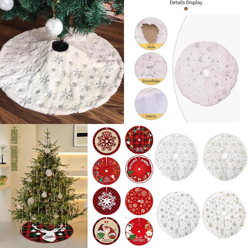 40-90cm Christmas Tree Skirt White Snowflake Xmas Tree Skirt Christmas Tree Decorative Base Carpet New Year Navidad Party Decor