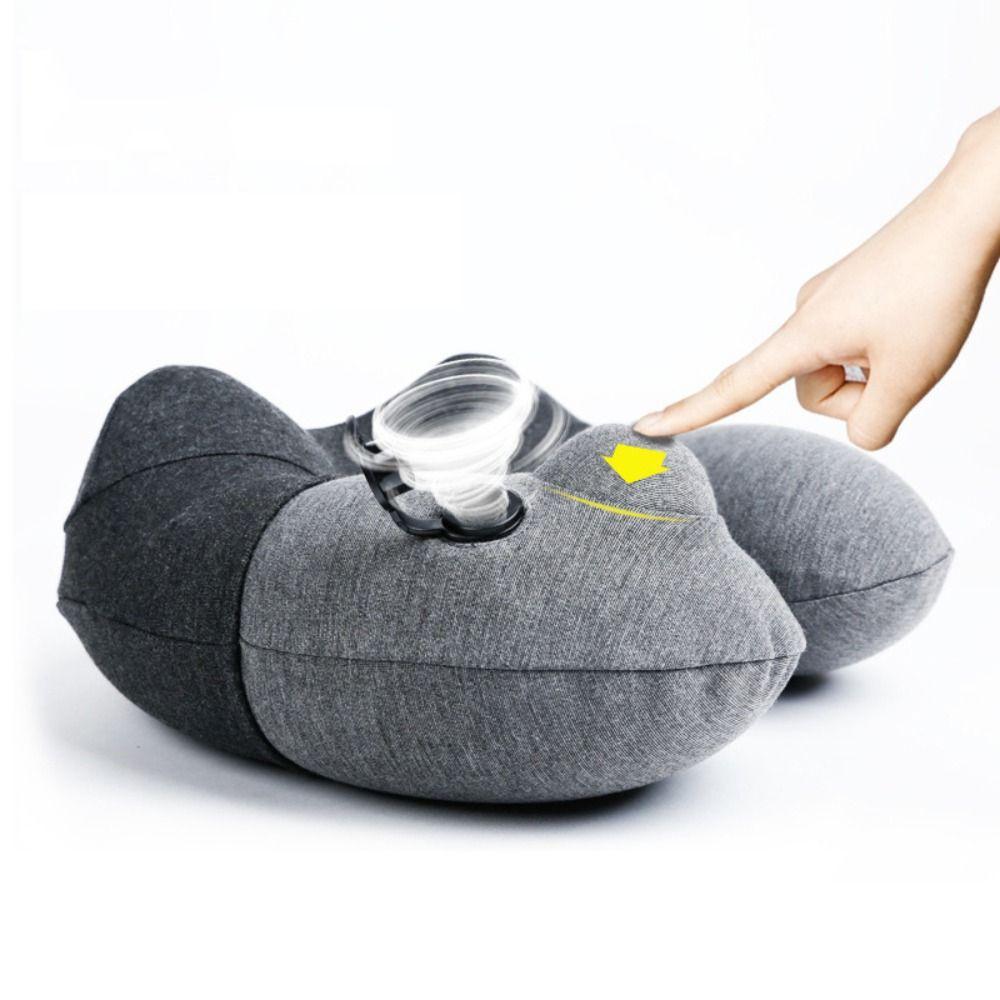 Foldable Press Type Inflatable Travel Pillow Washable Double Hump Neck Pillow  Office