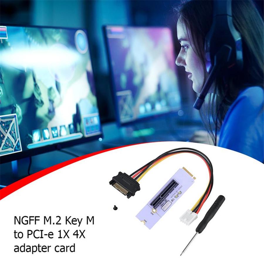 2Pcs NGFF M2 to PCI-e 4X 1X Slot Riser Card M Key SSD Port to PCIE Adapter