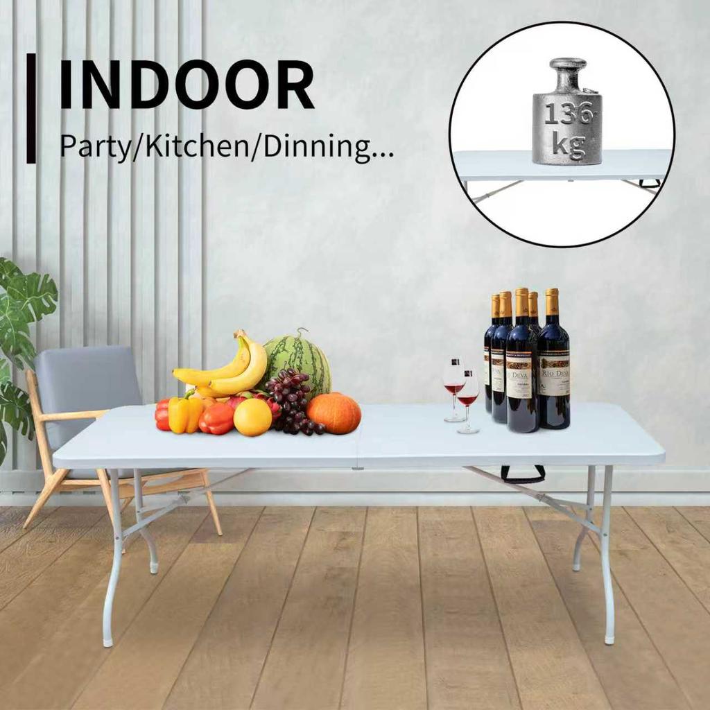 180.34cm Folding Leisure Table, Suitable for Outdoor/Home/Office Use, Rust-Resistant and Easy to Clean (White)