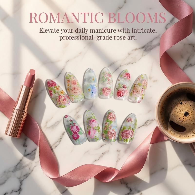 Flower Nail Transfer Foil Stickers 100cm Rose Floral Paper for Salon and Home DIY Manicure Creative Nail Design