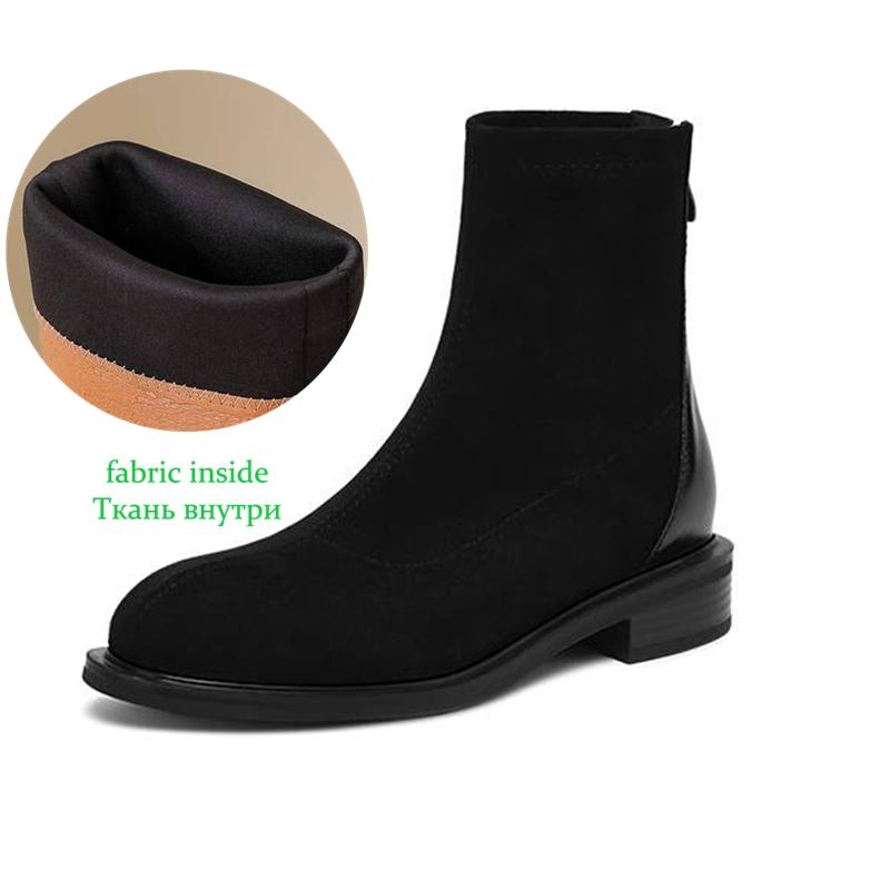 Krazing Po Flock Winter Round Toe Size 33 Chelsea Boots Size 43 Zipper Fashion Low Heels Stretch Ankle Boots