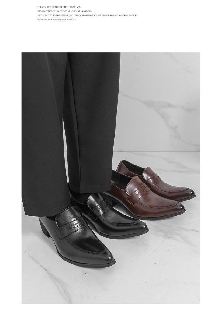 Herren Spitz zulaufende Leder High Heel Loafer, Große Größen, Britischer Stil für Formelle & Lässige Kleidung