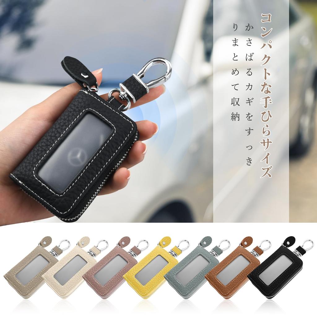 Gineman Smart Key Case with Clear Genuine Single Key Case with Chain Carabiner for Men and Women Window, Leather, Ring, Included,