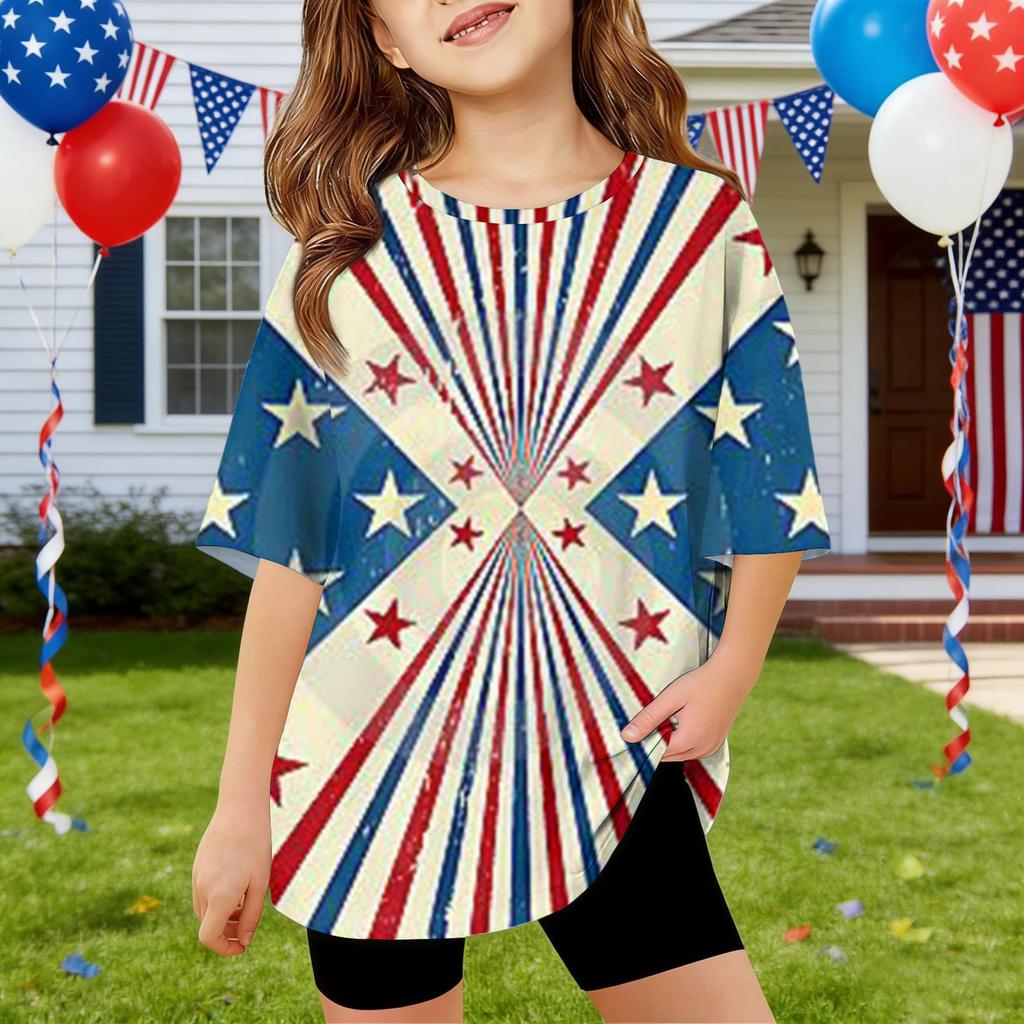 Kids Independence Day Print Round Neck Short Sleeve Casual T-shirt