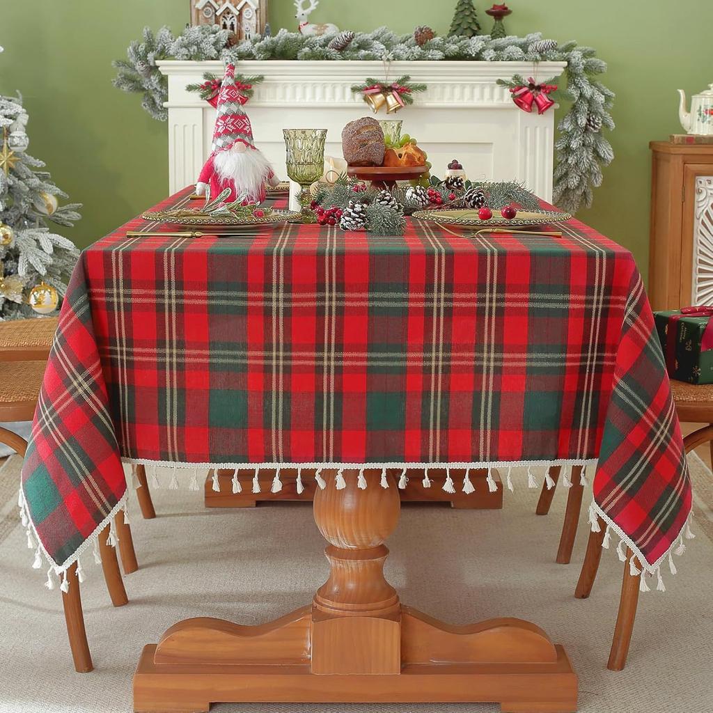 1pcs Checkered Fashion Simple Nordic Tassel Tablecloth Family Gathering Tea Table Cloth Beautiful Living Room Kitchen Dust-proof Decoration Cover
