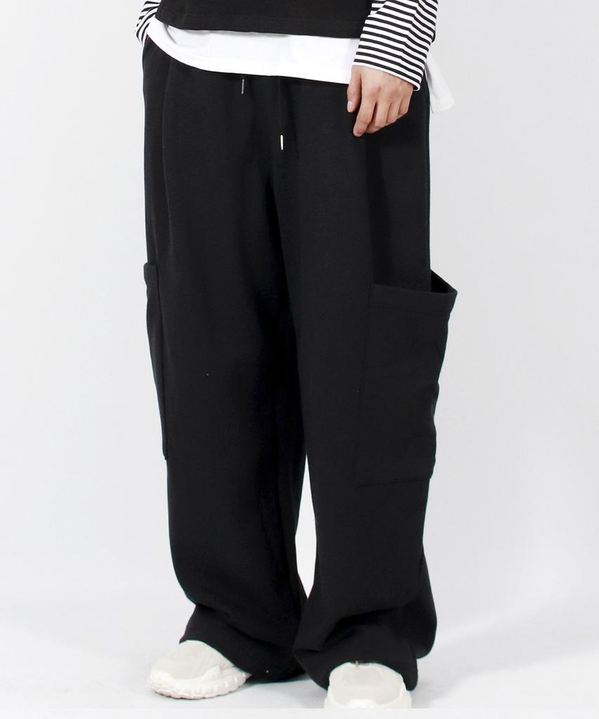 Deumakeu M Side Pocket Wide One-Tuck Real Street Sweat Pants Black