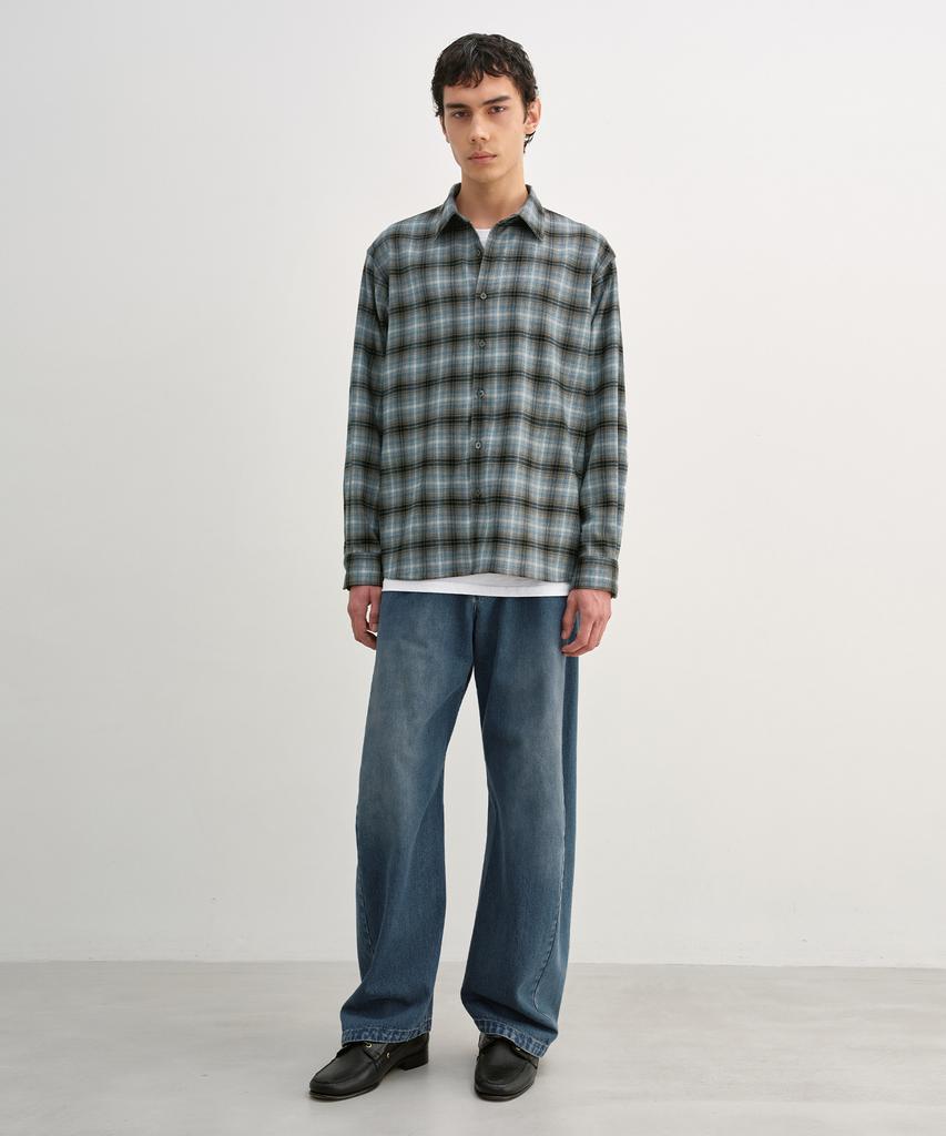 INSILENCE Peach Check Shirt Ash Blue