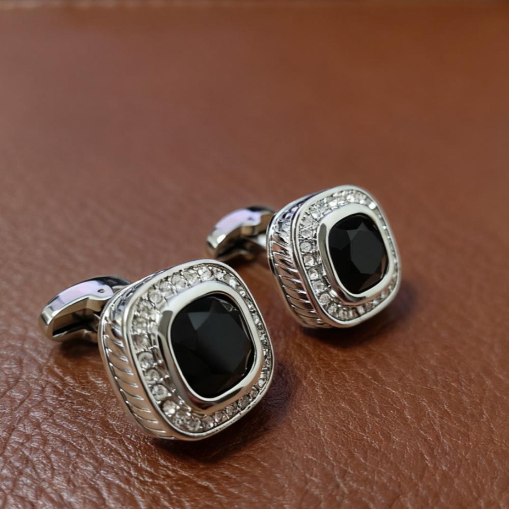 Herren Manschettenknopf-Set, Blaue Quadratische Zirkonia Manschettenknöpfe, Mit Geschenkboxen.