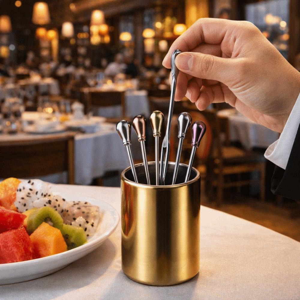 Cylinder Fruit Fork Holder Stainless Steel Mini Metal Box Toothpick Jar Holder Dining Table