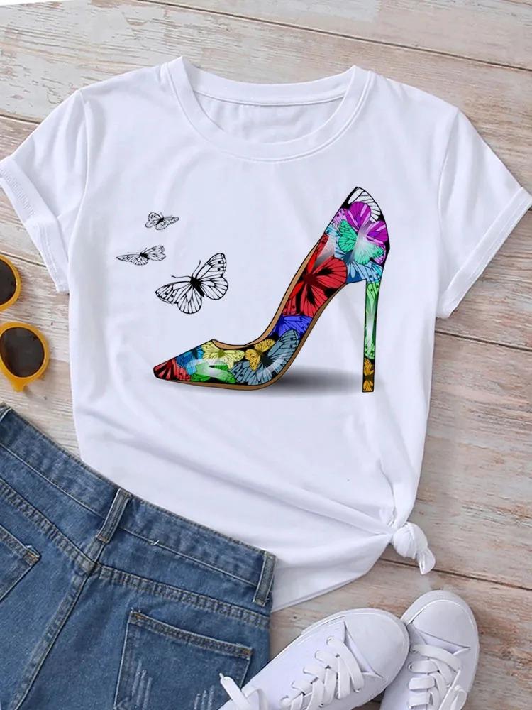 New Butterflies Balloons Print T-Shirt Fashion Harajuku White Graphic Tees Casual Short Sleeve Lady Y2k Tops Women's Clothing