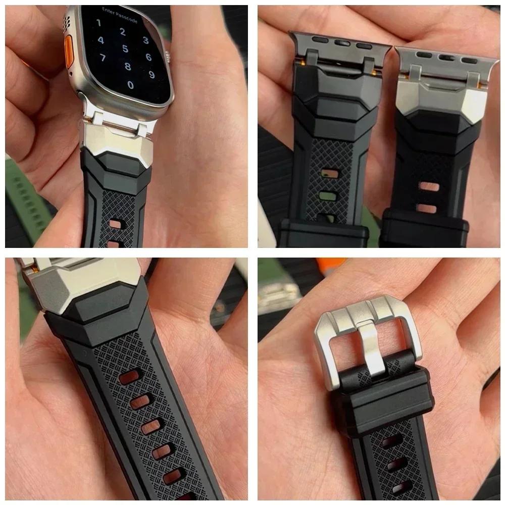 Rubber Sports Band for Apple Watch Ultra 3/2 49mm Titanium Color Sports Bracelet for iWatch Series 11 10 46mm 9 8 7 6 se 44 45mm