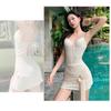 High-end Pure Desire Style Striped Milk White Thin Chest Sexy Seaside Hot Vacation One-piece Swimsuit Woman