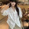 French High-end Temperament White Shirt Women's Early Autumn Loose Casual Design Pleated and Thin V-neck Korean Top