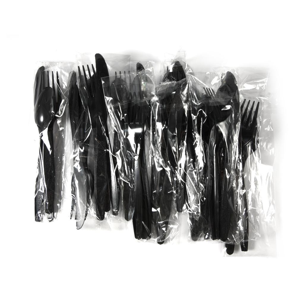 20pcs Per Pack Black PP Plastic Utensils Knife Spoon Fork  Disposable Cutlery Birthday BBQ Party Supplies