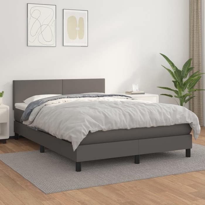 3141009 vidaXL Divan Bed with Mattress Grey 140x200 Cm Faux Leather