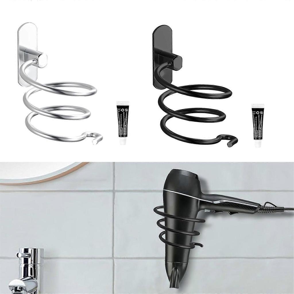 Aluminum Hairdryer Holder Convenient Hair Dryer Armrest Wall Mounted Blow Dryer Hanger Hairdryer Organizer Stand Black