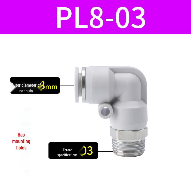 Premium White Male Thread Elbow PL8-02 Pneumatic Connector, 4-M5/6-01/10-03/12-04 Air Tube