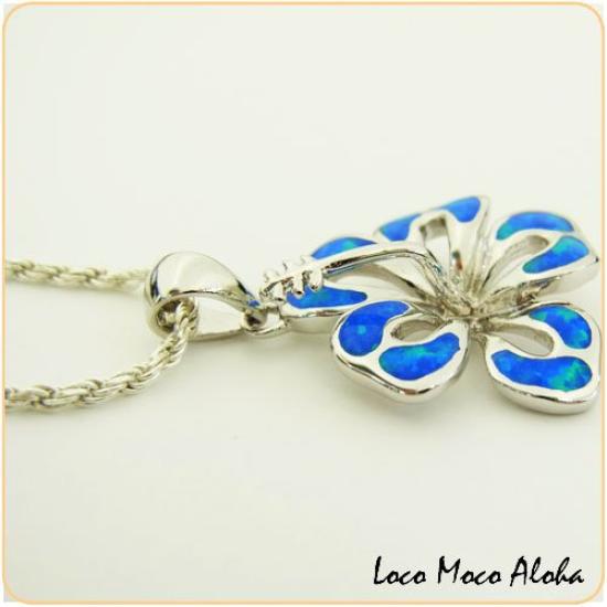Hawaiian Jewelry Necklace Pendant Hibiscus Synthetic Opal Jewelry [LocoMocoAloha] [Genuine]
